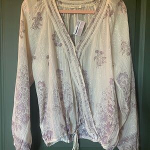 Floral Wrap Blouse - Cream and Purple